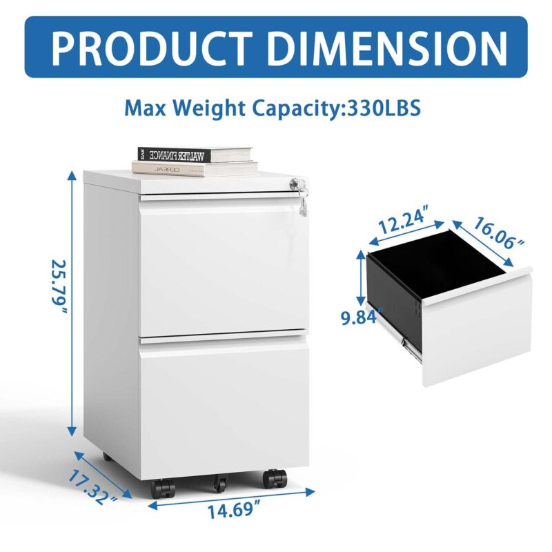Sumyeg File Cabinet White 2 -Drawer 14.69-Inches File Cabinet - Image 5