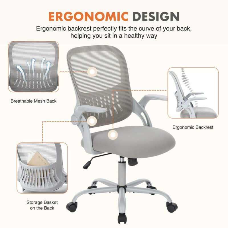 Sumyeg Gray Ergonomic Adjustable Height Executive Chair Gray Contemporary Ergonomic Adjustable Height Swivel Mesh Executive Chair - Image 6