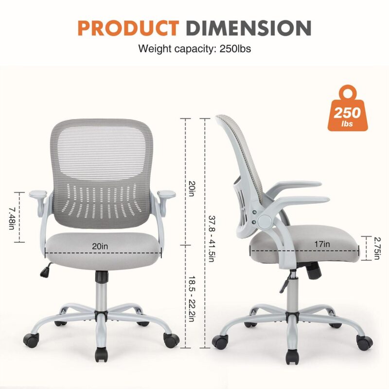 Sumyeg Gray Ergonomic Adjustable Height Executive Chair Gray Contemporary Ergonomic Adjustable Height Swivel Mesh Executive Chair - Image 8