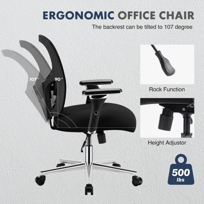 Sumyeg Heavy-duty mesh ergonomic computer chair Black Contemporary Ergonomic Adjustable Height Swivel Mesh Desk Chair - Image 5