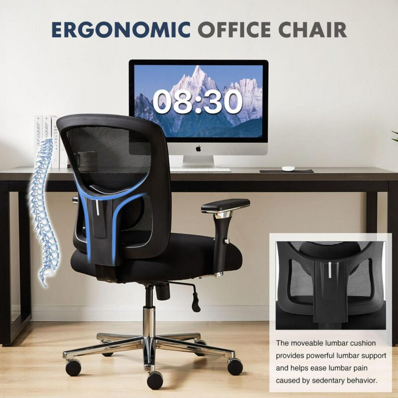 Sumyeg Heavy-duty mesh ergonomic computer chair Black Contemporary Ergonomic Adjustable Height Swivel Mesh Desk Chair - Image 3