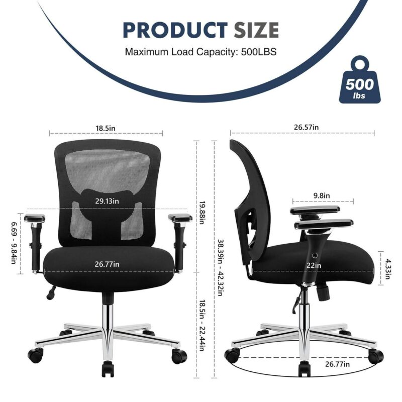 Sumyeg Heavy-duty mesh ergonomic computer chair Black Contemporary Ergonomic Adjustable Height Swivel Mesh Desk Chair - Image 6