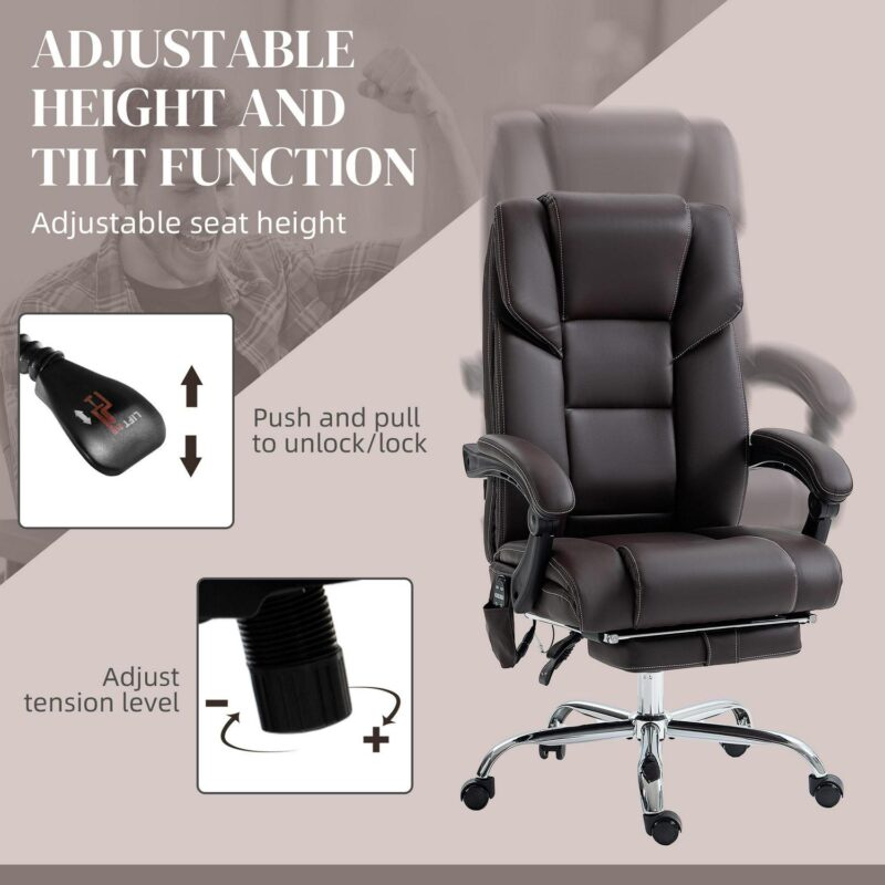 Sumyeg Massage Office Chair with 6 Vibration Points Brown Contemporary Ergonomic Adjustable Height Swivel Faux Leather Desk Chair - Image 5