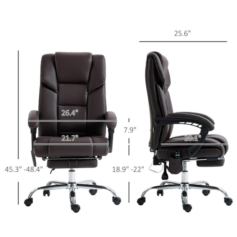 Sumyeg Massage Office Chair with 6 Vibration Points Brown Contemporary Ergonomic Adjustable Height Swivel Faux Leather Desk Chair - Image 7