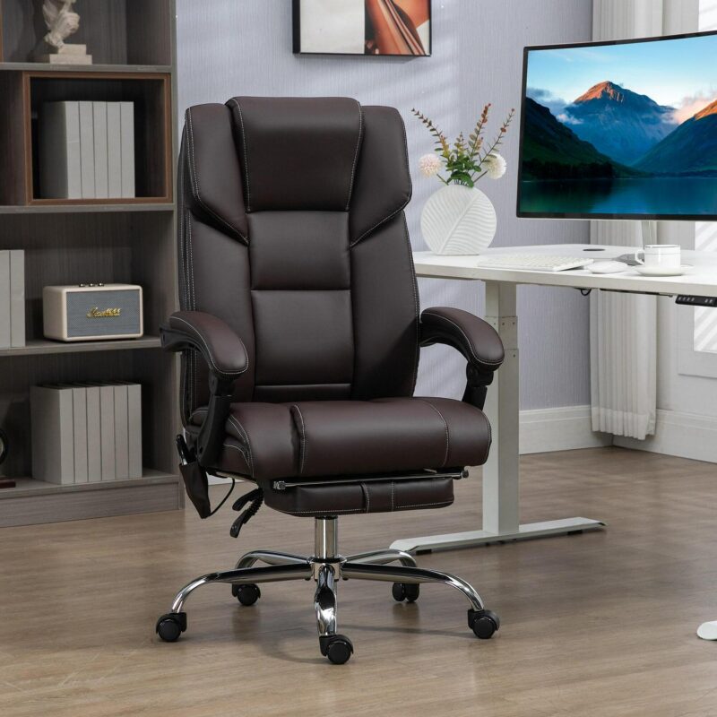 Sumyeg Massage Office Chair with 6 Vibration Points Brown Contemporary Ergonomic Adjustable Height Swivel Faux Leather Desk Chair - Image 2