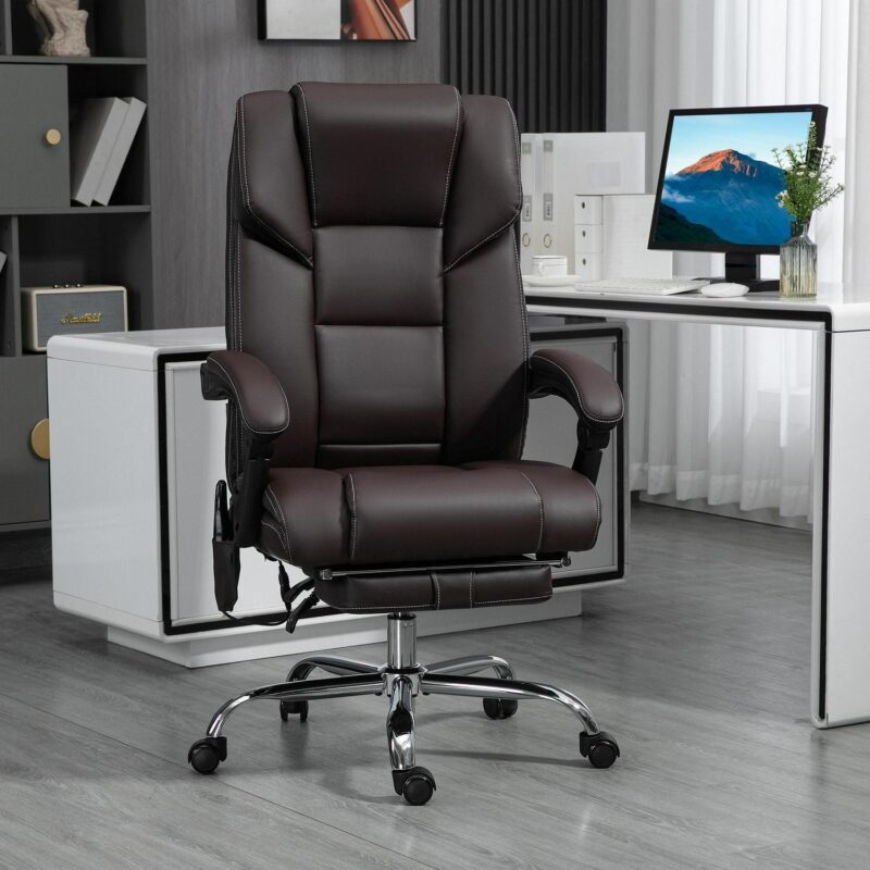 Sumyeg Massage Office Chair with 6 Vibration Points Brown Contemporary Ergonomic Adjustable Height Swivel Faux Leather Desk Chair - Image 3