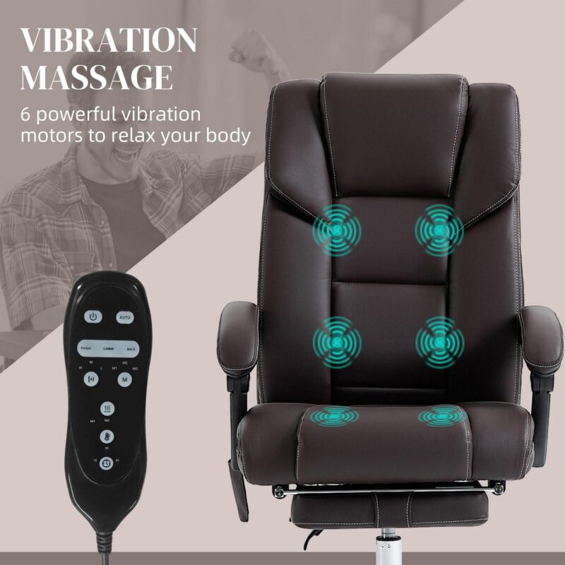 Sumyeg Massage Office Chair with 6 Vibration Points Brown Contemporary Ergonomic Adjustable Height Swivel Faux Leather Desk Chair - Image 4