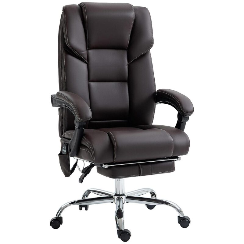Sumyeg Massage Office Chair with 6 Vibration Points Brown Contemporary Ergonomic Adjustable Height Swivel Faux Leather Desk Chair
