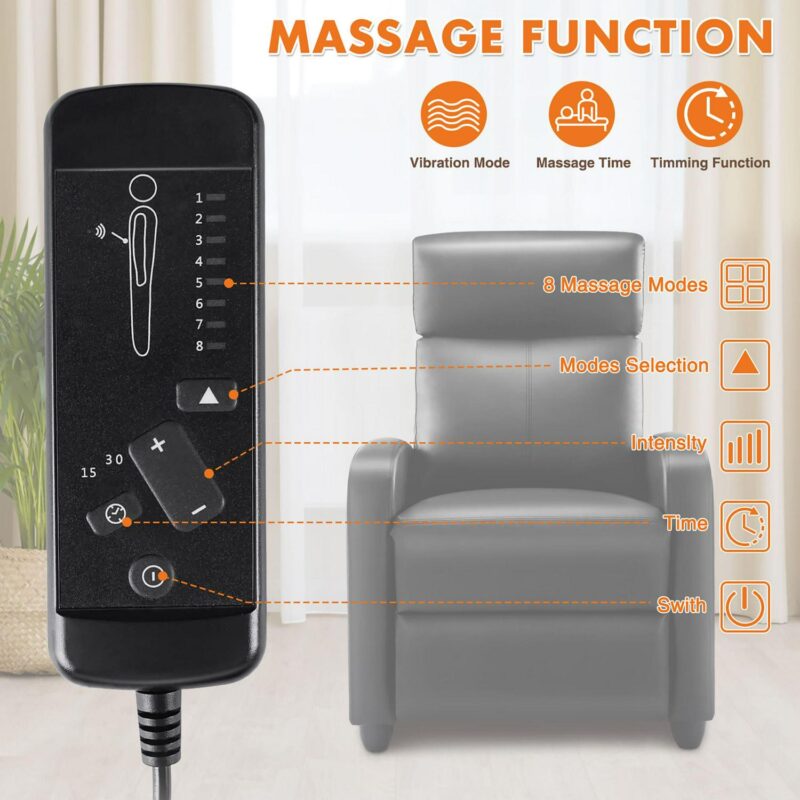 Sumyeg Massage PU Leather Recliner with Lumbar Support Black Faux leather Upholstered Recliner - Image 3