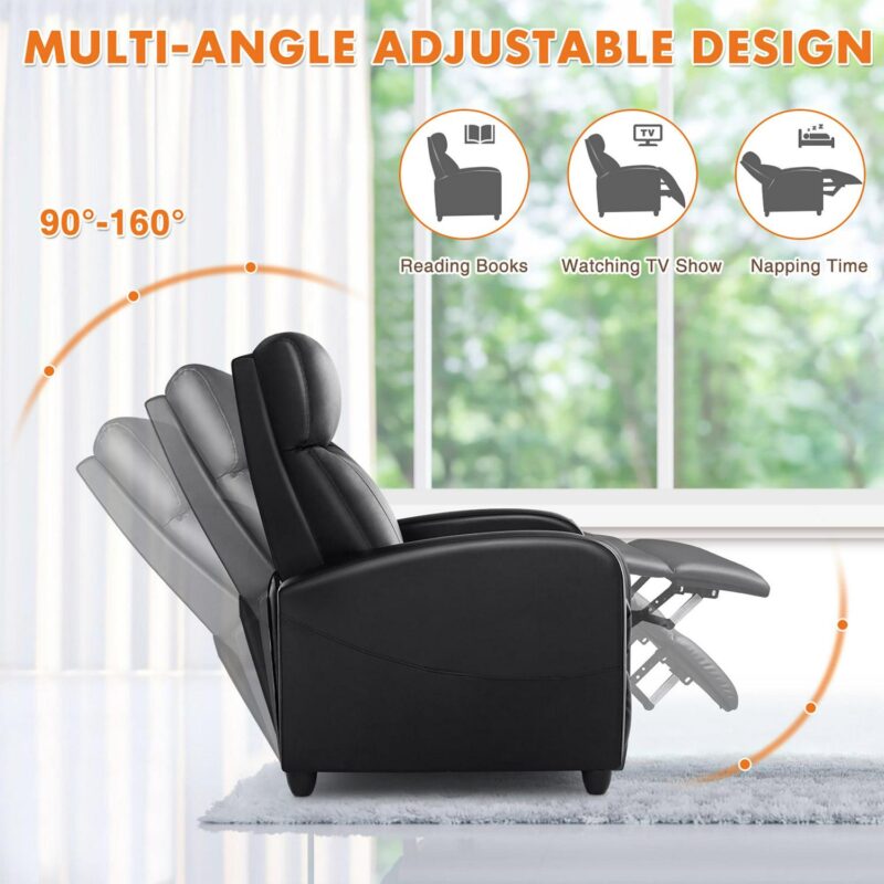 Sumyeg Massage PU Leather Recliner with Lumbar Support Black Faux leather Upholstered Recliner - Image 6