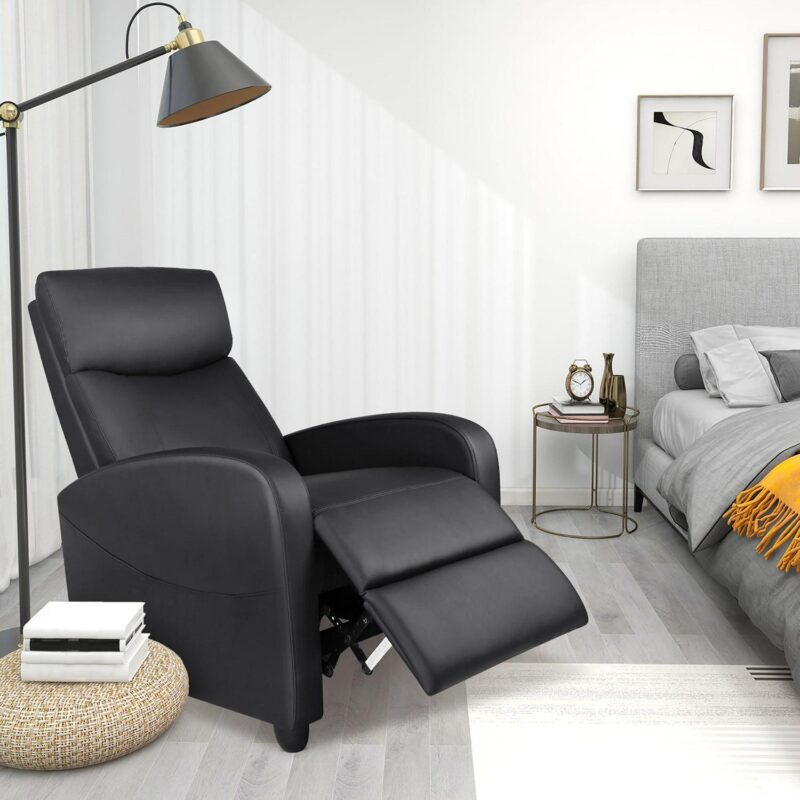 Sumyeg Massage PU Leather Recliner with Lumbar Support Black Faux leather Upholstered Recliner - Image 2