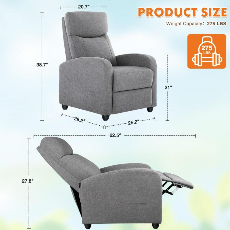 Sumyeg Massage Recliner Sofa with Lumbar Support Gray Polyester Upholstered Recliner - Image 7