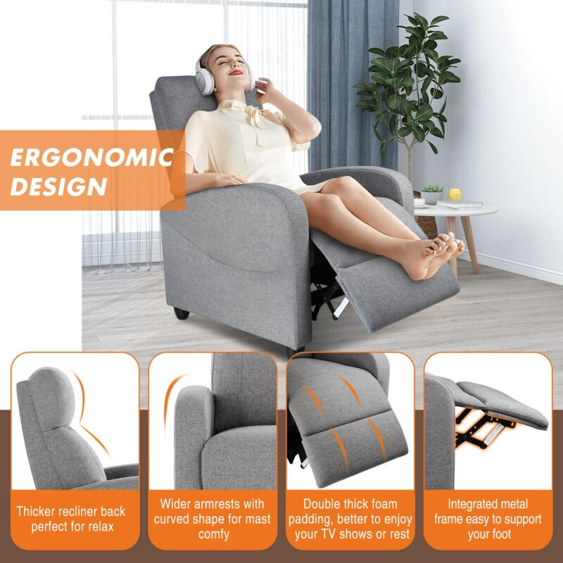 Sumyeg Massage Recliner Sofa with Lumbar Support Gray Polyester Upholstered Recliner - Image 4