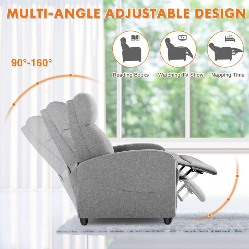 Sumyeg Massage Recliner Sofa with Lumbar Support Gray Polyester Upholstered Recliner - Image 5