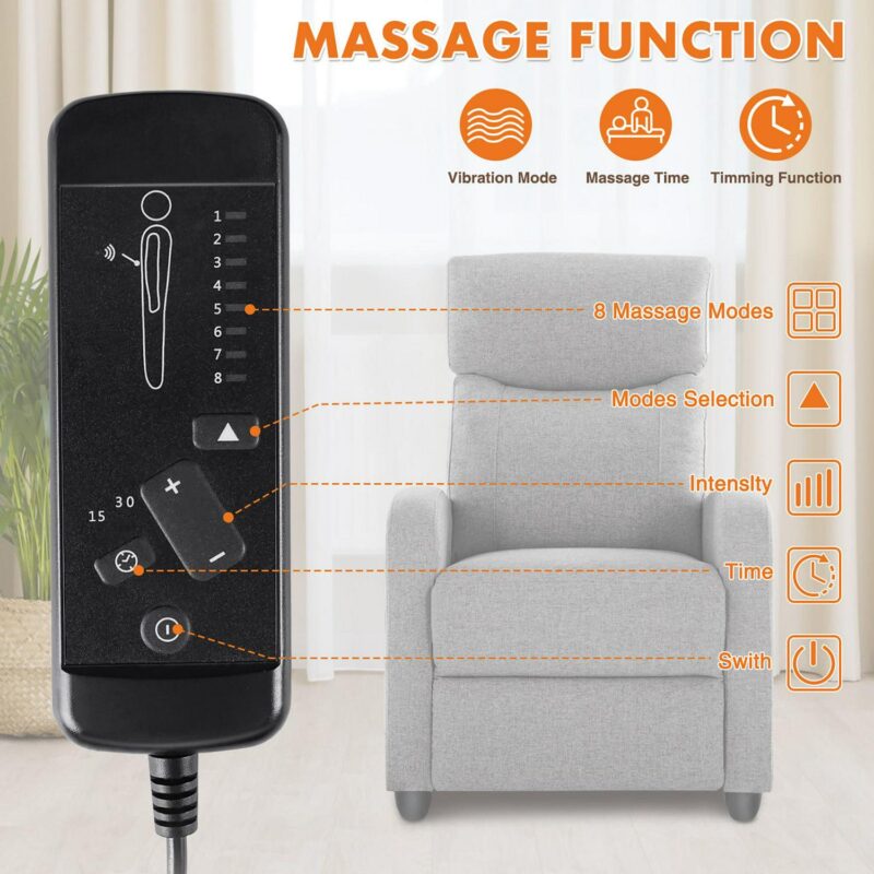 Sumyeg Massage Recliner Sofa with Lumbar Support Gray Polyester Upholstered Recliner - Image 3