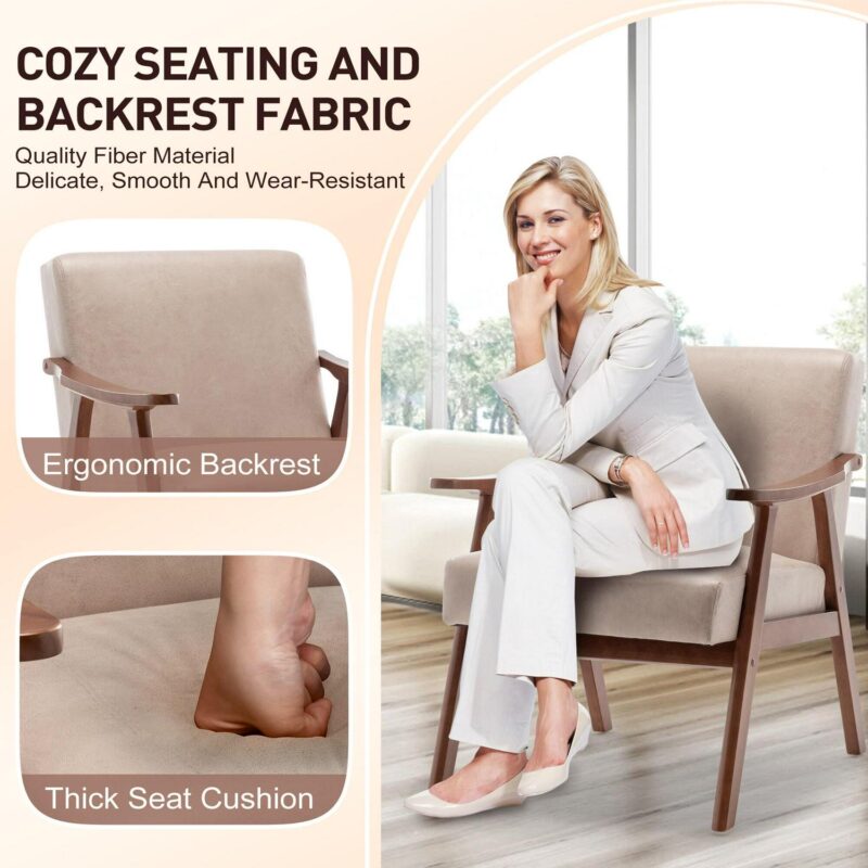 Sumyeg Mid-Century Modern Chair Midcentury Light Camel Accent Chair - Image 5