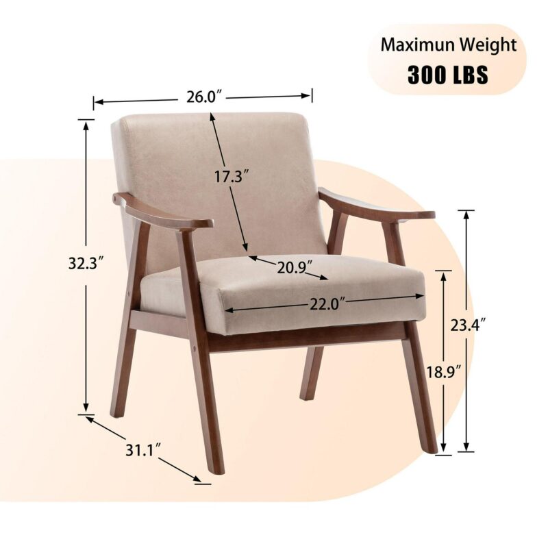 Sumyeg Mid-Century Modern Chair Midcentury Light Camel Accent Chair - Image 16