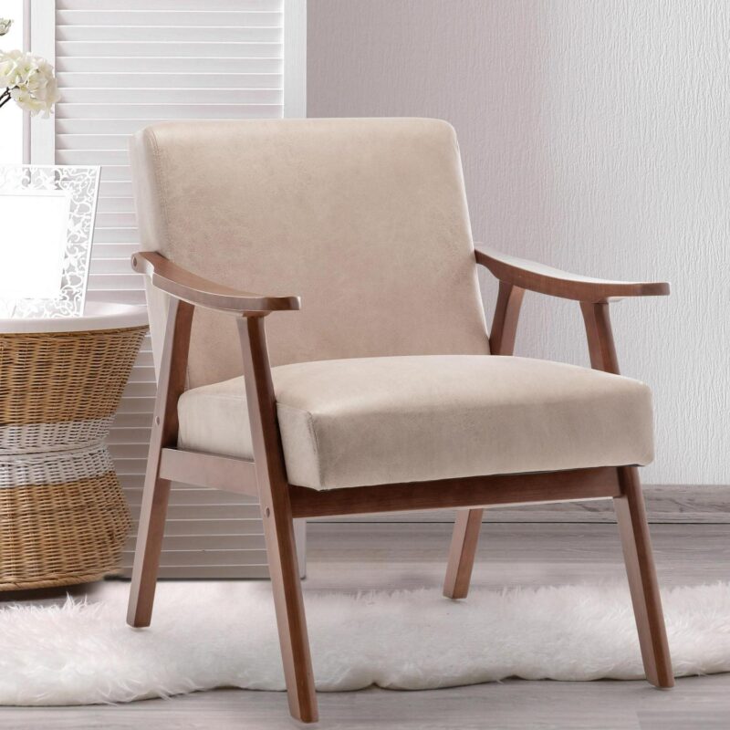 Sumyeg Mid-Century Modern Chair Midcentury Light Camel Accent Chair - Image 2