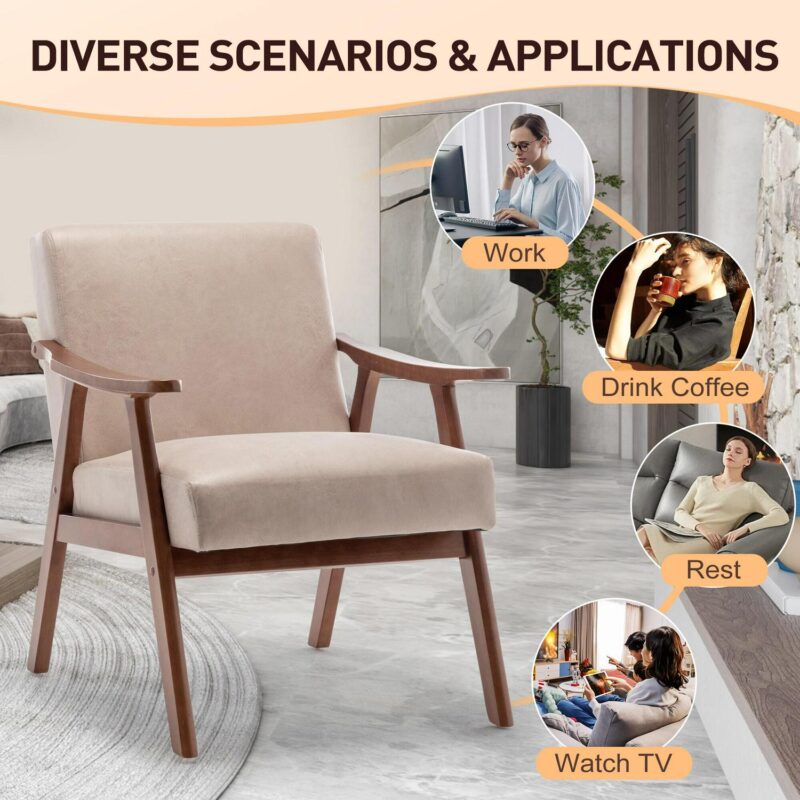 Sumyeg Mid-Century Modern Chair Midcentury Light Camel Accent Chair - Image 7