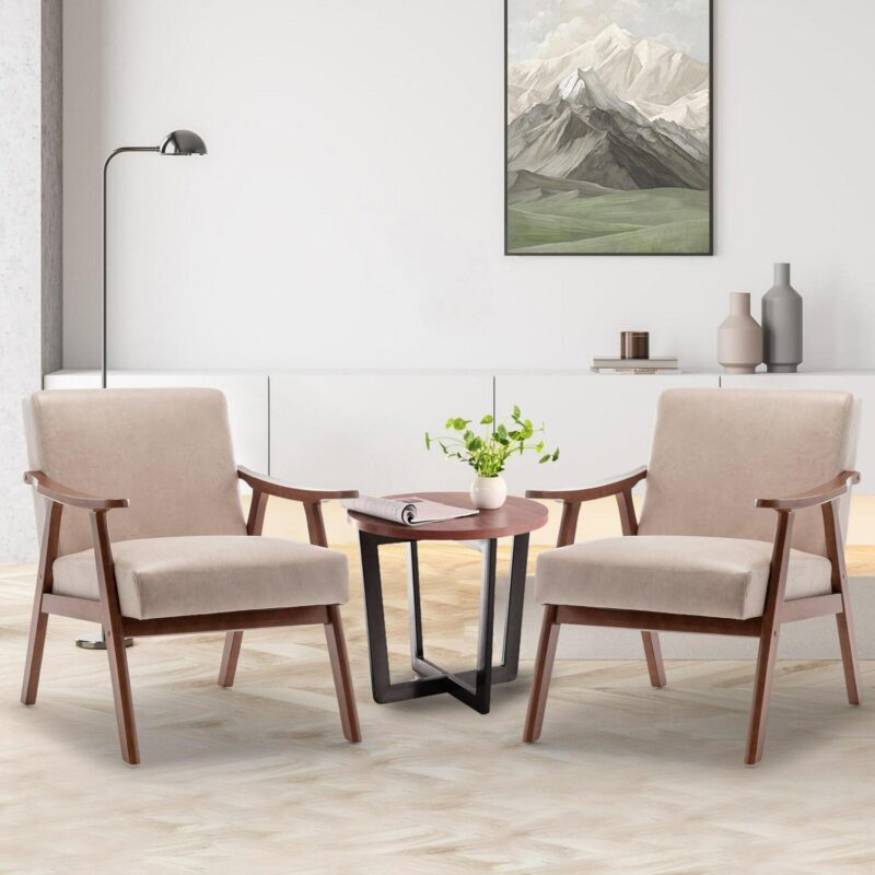 Sumyeg Mid-Century Modern Chair Midcentury Light Camel Accent Chair - Image 3