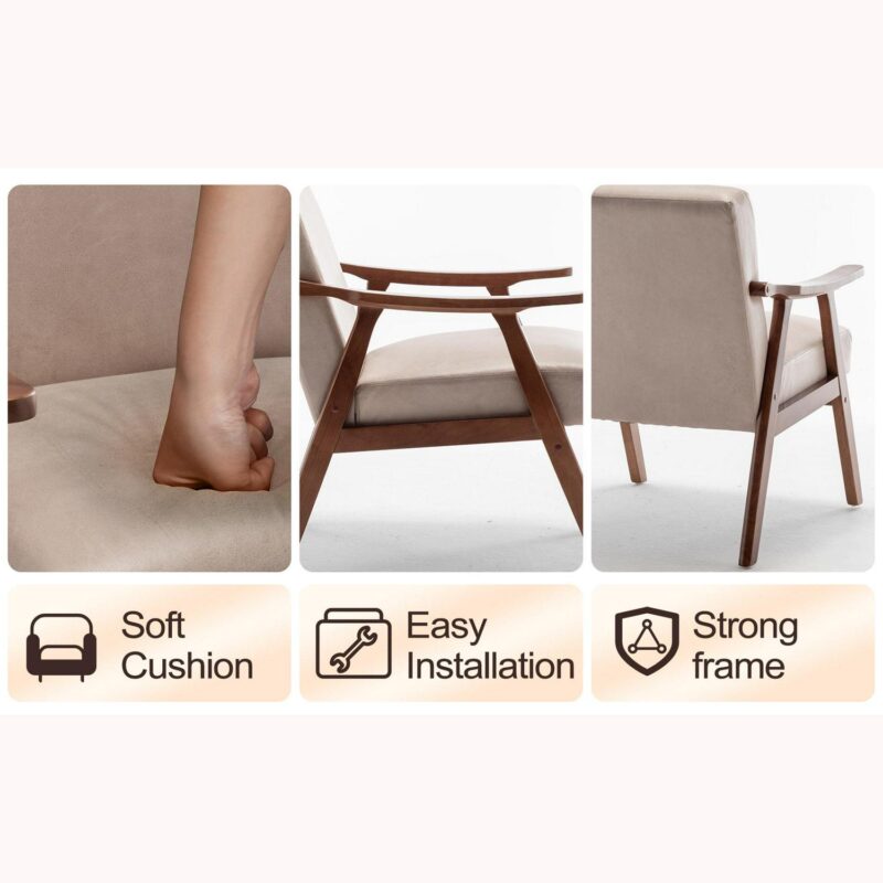 Sumyeg Mid-Century Modern Chair Midcentury Light Camel Accent Chair - Image 8