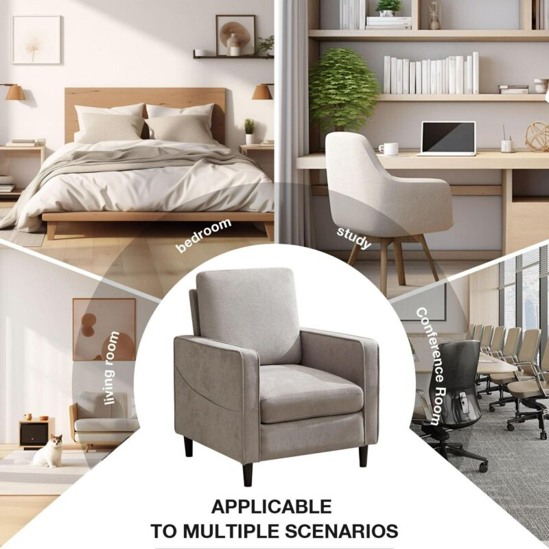 Sumyeg Modern Linen Fabric Armchair Modern Light Gray Linen Accent Chair - Image 5