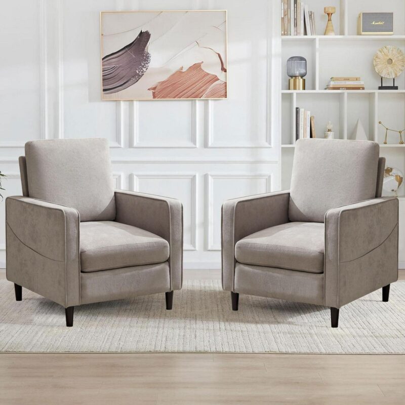 Sumyeg Modern Linen Fabric Armchair Modern Light Gray Linen Accent Chair - Image 14