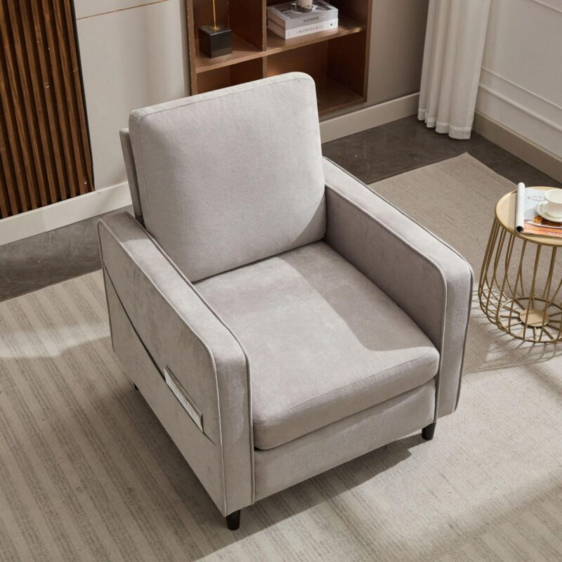 Sumyeg Modern Linen Fabric Armchair Modern Light Gray Linen Accent Chair - Image 4
