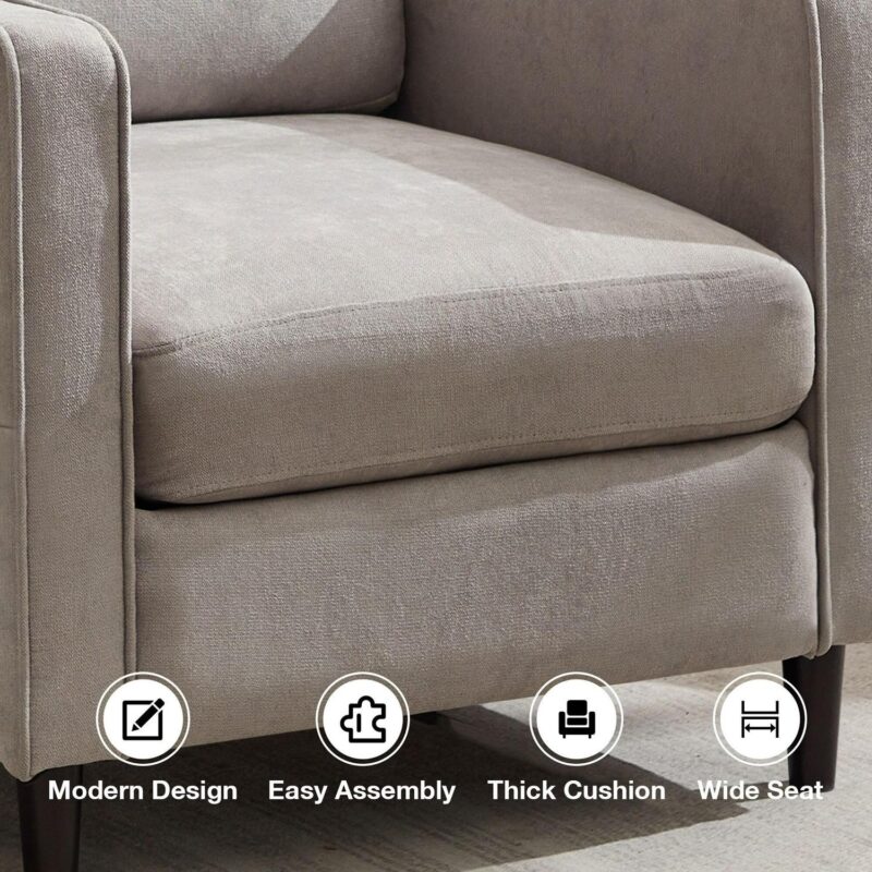 Sumyeg Modern Linen Fabric Armchair Modern Light Gray Linen Accent Chair - Image 7