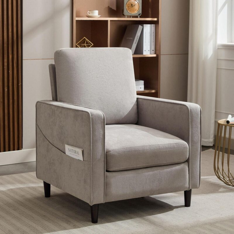 Sumyeg Modern Linen Fabric Armchair Modern Light Gray Linen Accent Chair - Image 2