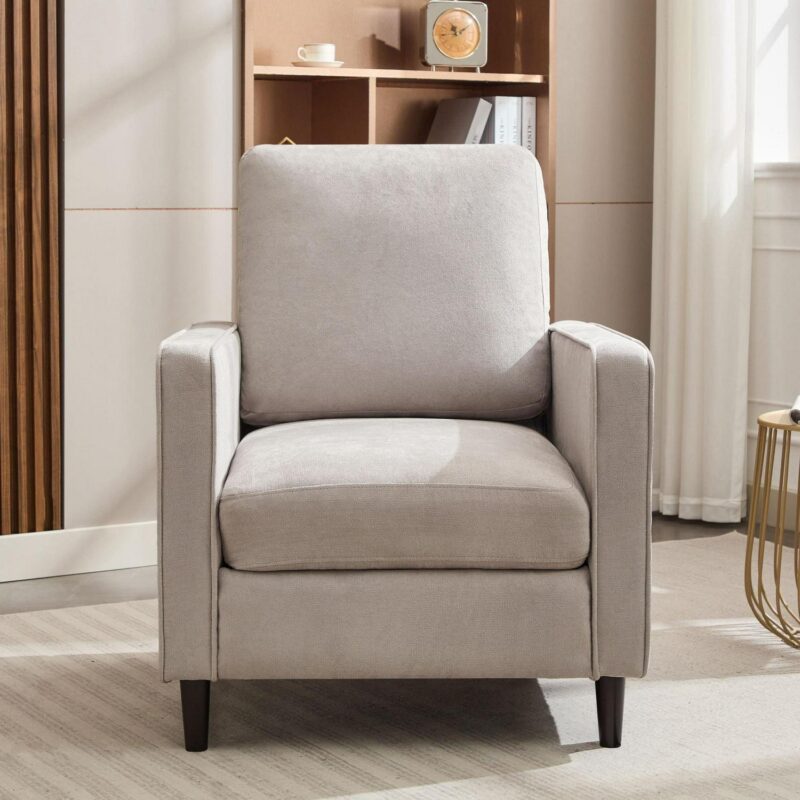 Sumyeg Modern Linen Fabric Armchair Modern Light Gray Linen Accent Chair - Image 3