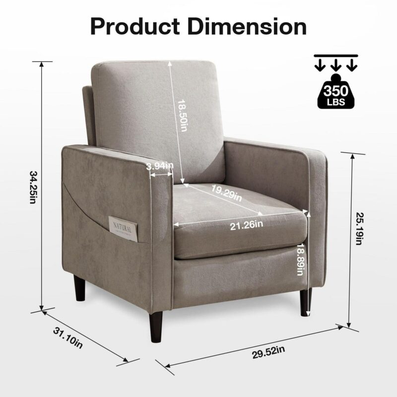 Sumyeg Modern Linen Fabric Armchair Modern Light Gray Linen Accent Chair - Image 12