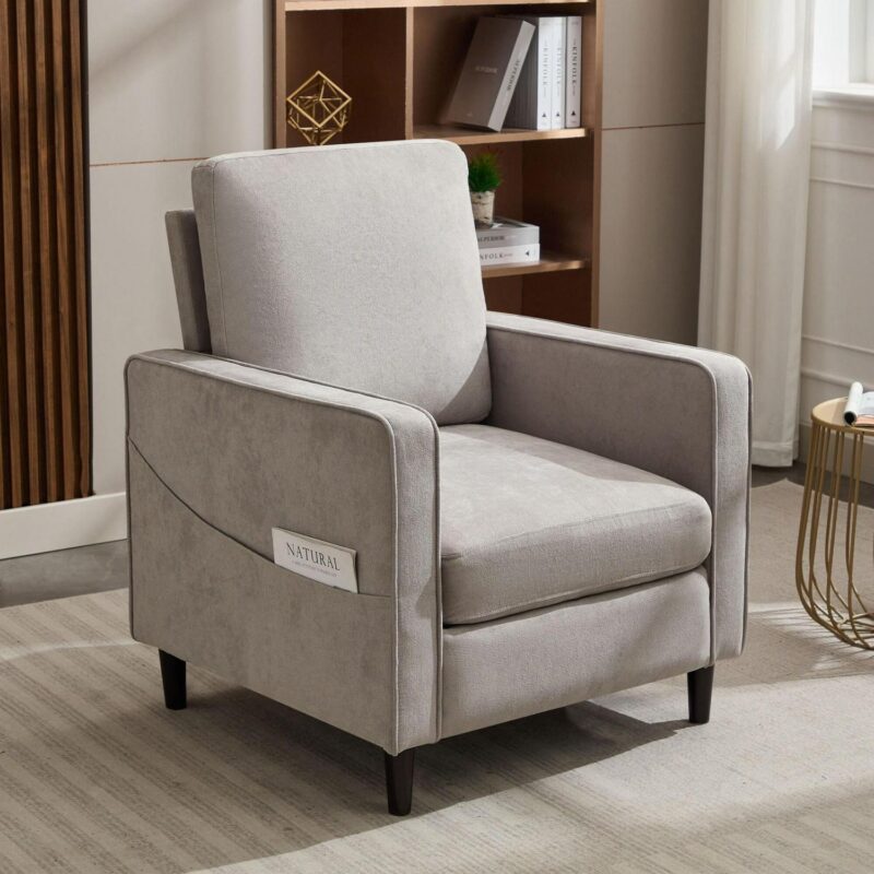 Sumyeg Modern Linen Fabric Armchair Modern Light Gray Linen Accent Chair - Image 13