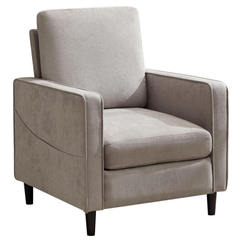 Sumyeg Modern Linen Fabric Armchair Modern Light Gray Linen Accent Chair - Image 9