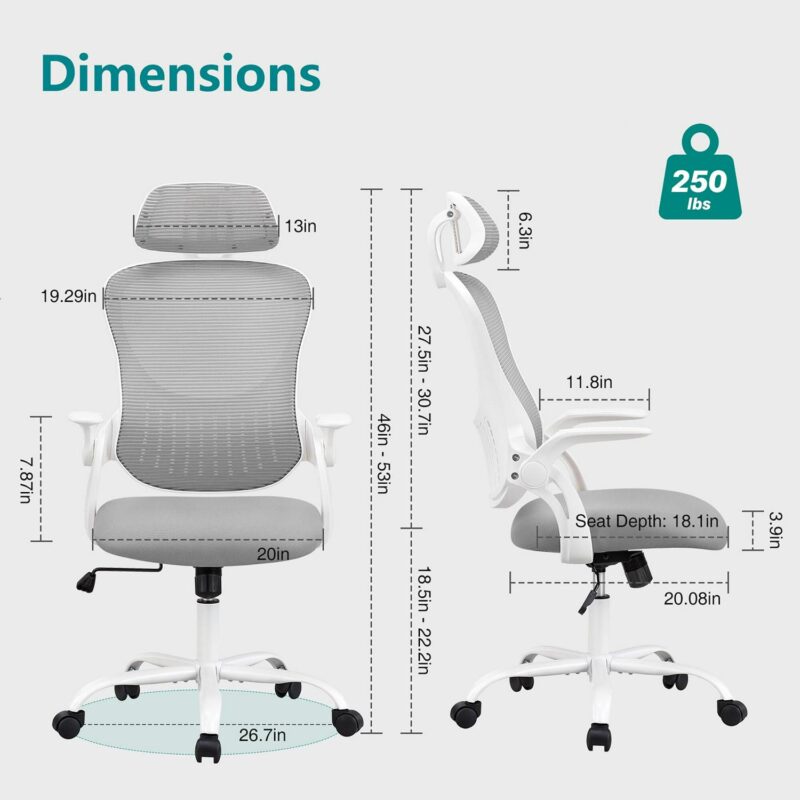 Sumyeg Office chair Gray Contemporary Ergonomic Adjustable Height Swivel Mesh Desk Chair - Image 8