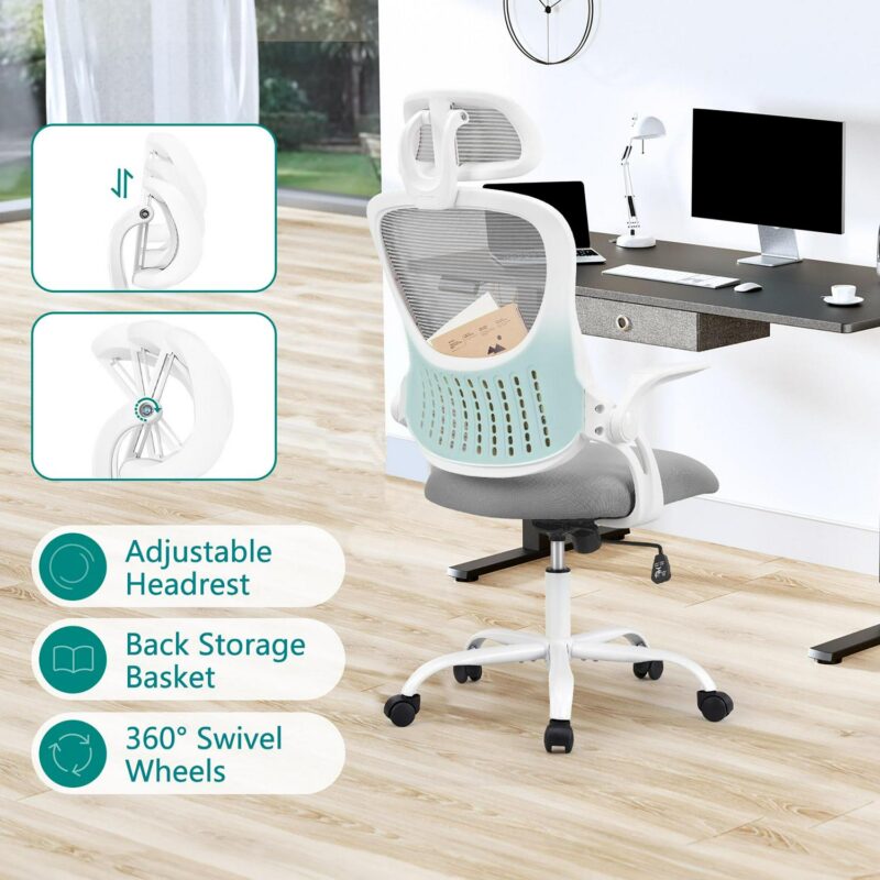 Sumyeg Office chair Gray Contemporary Ergonomic Adjustable Height Swivel Mesh Desk Chair - Image 3