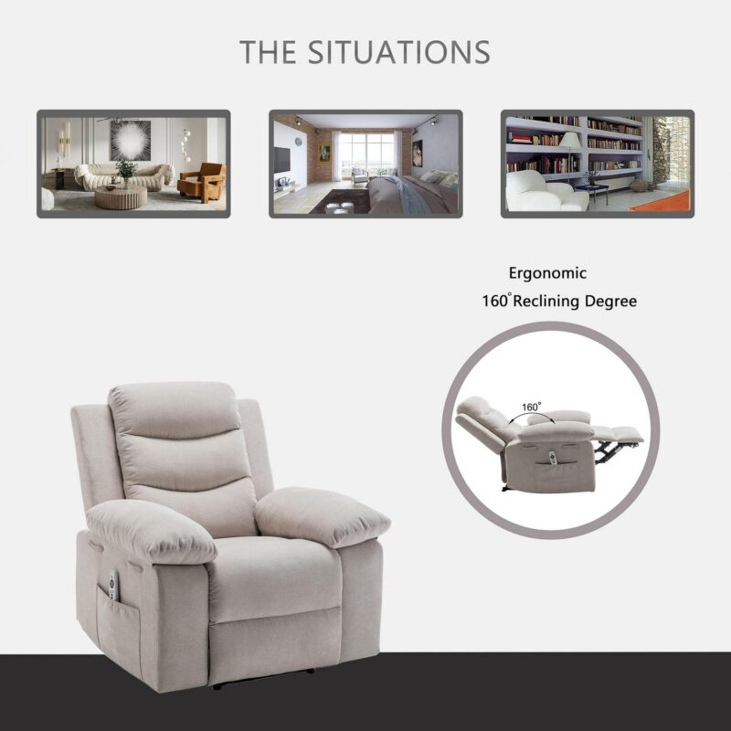 Sumyeg Power Recliner Chair with Adjustable Massage Function Beige Velvet Upholstered Powered Reclining Massage chair - Image 7