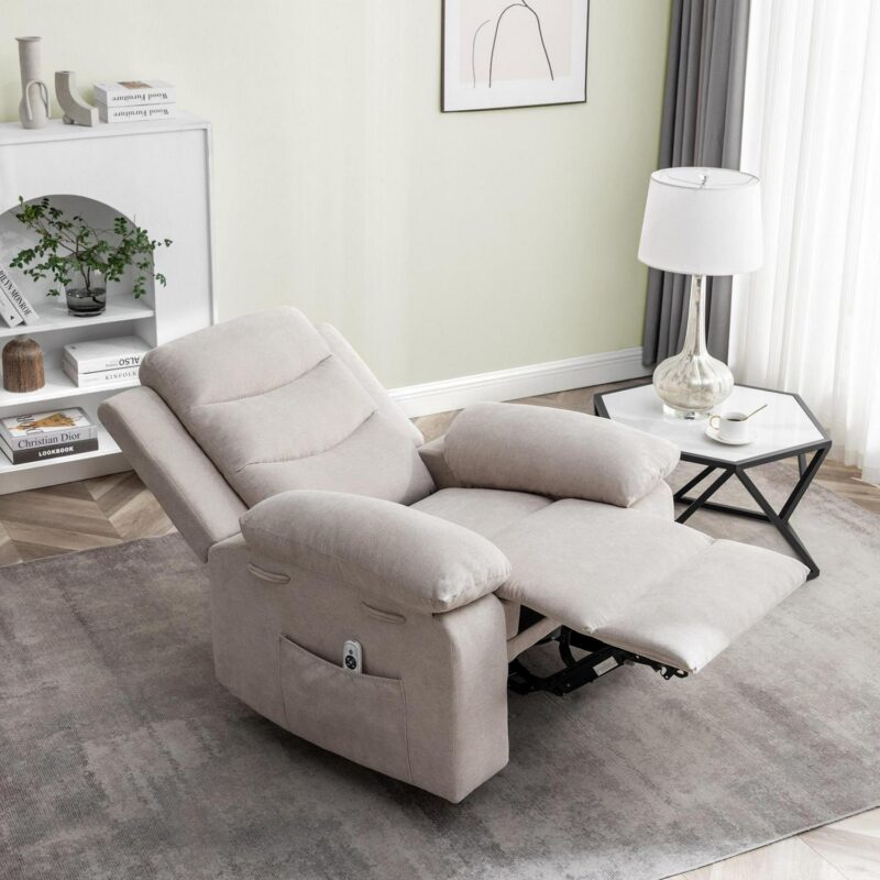 Sumyeg Power Recliner Chair with Adjustable Massage Function Beige Velvet Upholstered Powered Reclining Massage chair - Image 3