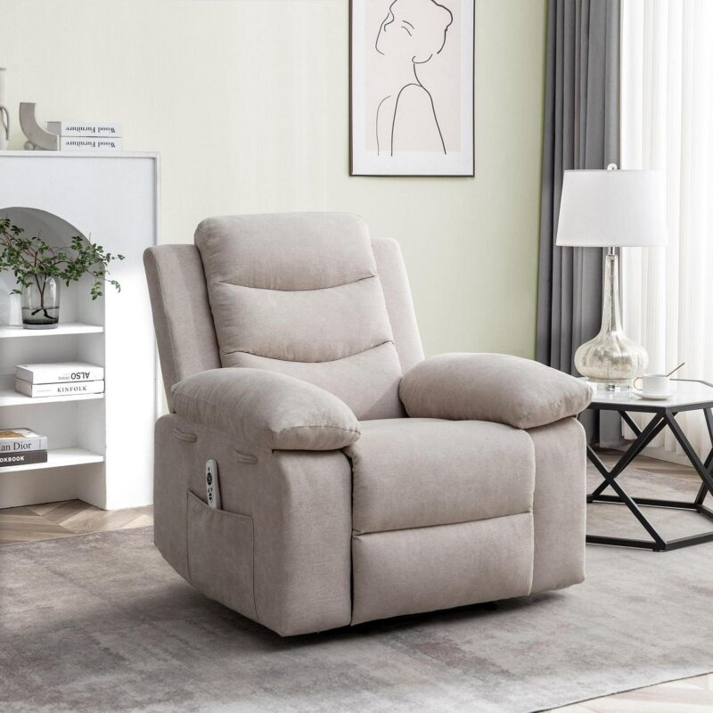 Sumyeg Power Recliner Chair with Adjustable Massage Function Beige Velvet Upholstered Powered Reclining Massage chair