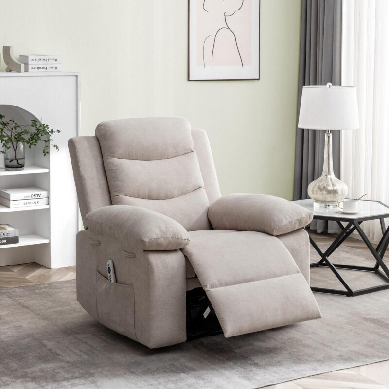 Sumyeg Power Recliner Chair with Adjustable Massage Function Beige Velvet Upholstered Powered Reclining Massage chair - Image 2