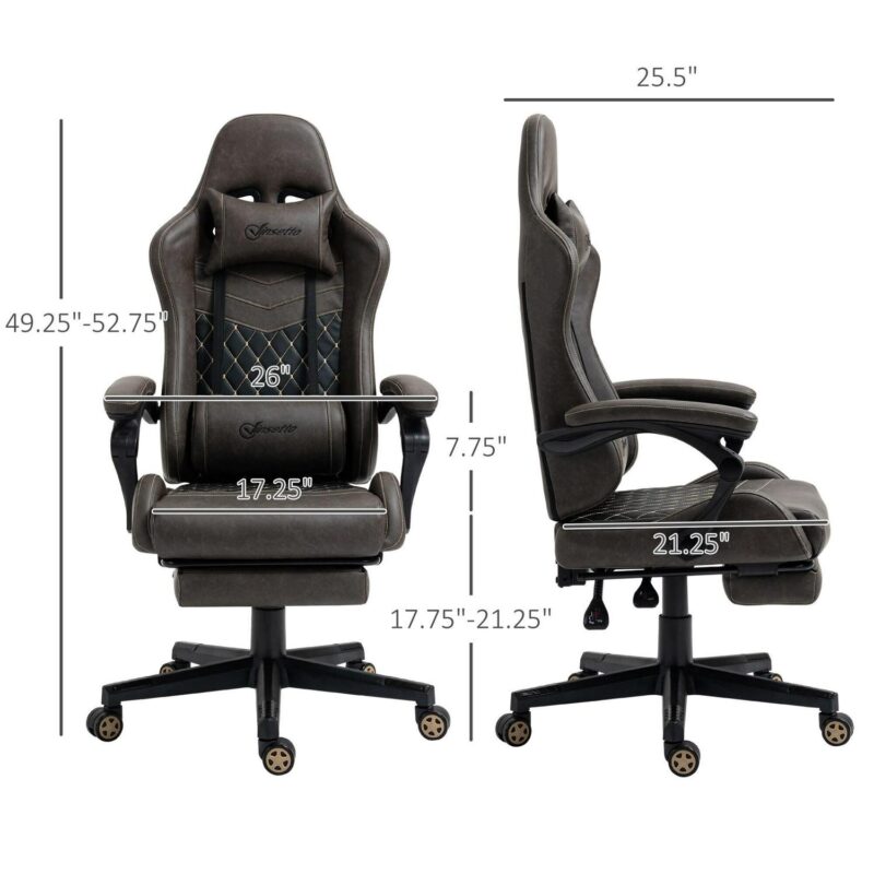 Sumyeg Racing Gaming Chair Diamond PU Leather Brown Contemporary Ergonomic Adjustable Height Swivel Faux Leather Gaming Chair - Image 9