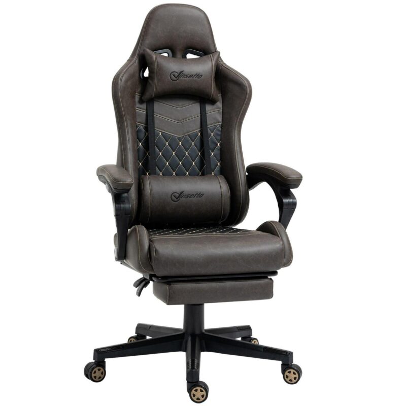Sumyeg Racing Gaming Chair Diamond PU Leather Brown Contemporary Ergonomic Adjustable Height Swivel Faux Leather Gaming Chair - Image 10
