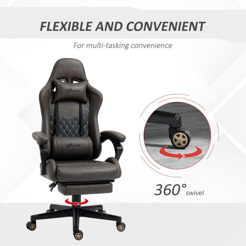 Sumyeg Racing Gaming Chair Diamond PU Leather Brown Contemporary Ergonomic Adjustable Height Swivel Faux Leather Gaming Chair - Image 7