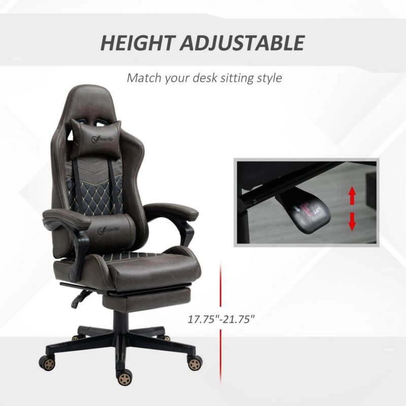 Sumyeg Racing Gaming Chair Diamond PU Leather Brown Contemporary Ergonomic Adjustable Height Swivel Faux Leather Gaming Chair - Image 8