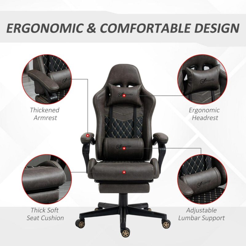 Sumyeg Racing Gaming Chair Diamond PU Leather Brown Contemporary Ergonomic Adjustable Height Swivel Faux Leather Gaming Chair - Image 5