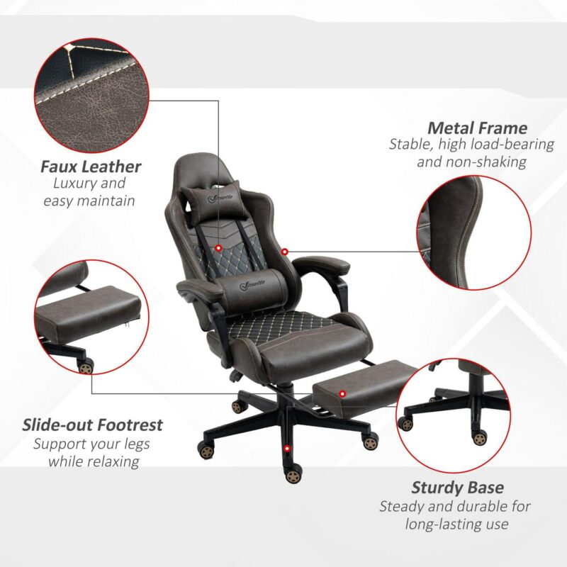 Sumyeg Racing Gaming Chair Diamond PU Leather Brown Contemporary Ergonomic Adjustable Height Swivel Faux Leather Gaming Chair - Image 4