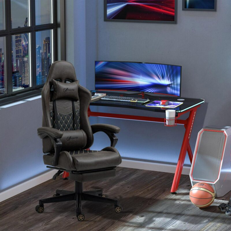 Sumyeg Racing Gaming Chair Diamond PU Leather Brown Contemporary Ergonomic Adjustable Height Swivel Faux Leather Gaming Chair - Image 3