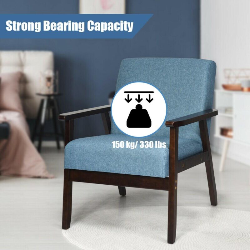 Sumyeg Solid Rubber Wood Fabric Accent Armchair-Blue Modern Blue Linen Accent Chair - Image 8