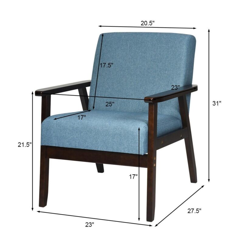 Sumyeg Solid Rubber Wood Fabric Accent Armchair-Blue Modern Blue Linen Accent Chair - Image 10