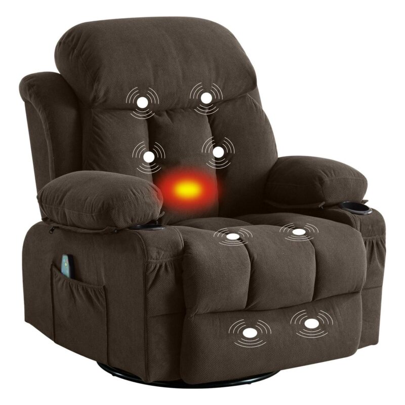 Sumyeg Swinging massage heated Recliner chair Brown Velvet Upholstered Swivel Massage chair - Image 2